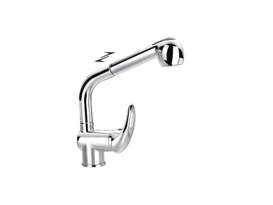 Miscelatore Lavello Cucina Lavatoio Lavapanni Monocomando Leva Laterale Con Doccia Doccetta Estraibile Duemmeggi Sigma Appoggio Monoforo 1 Foro 1 Leva Manopola Monocomando Stile Contemporaneo Moderno Classico Materiale Ottone Finitura Cromata Made in Ital