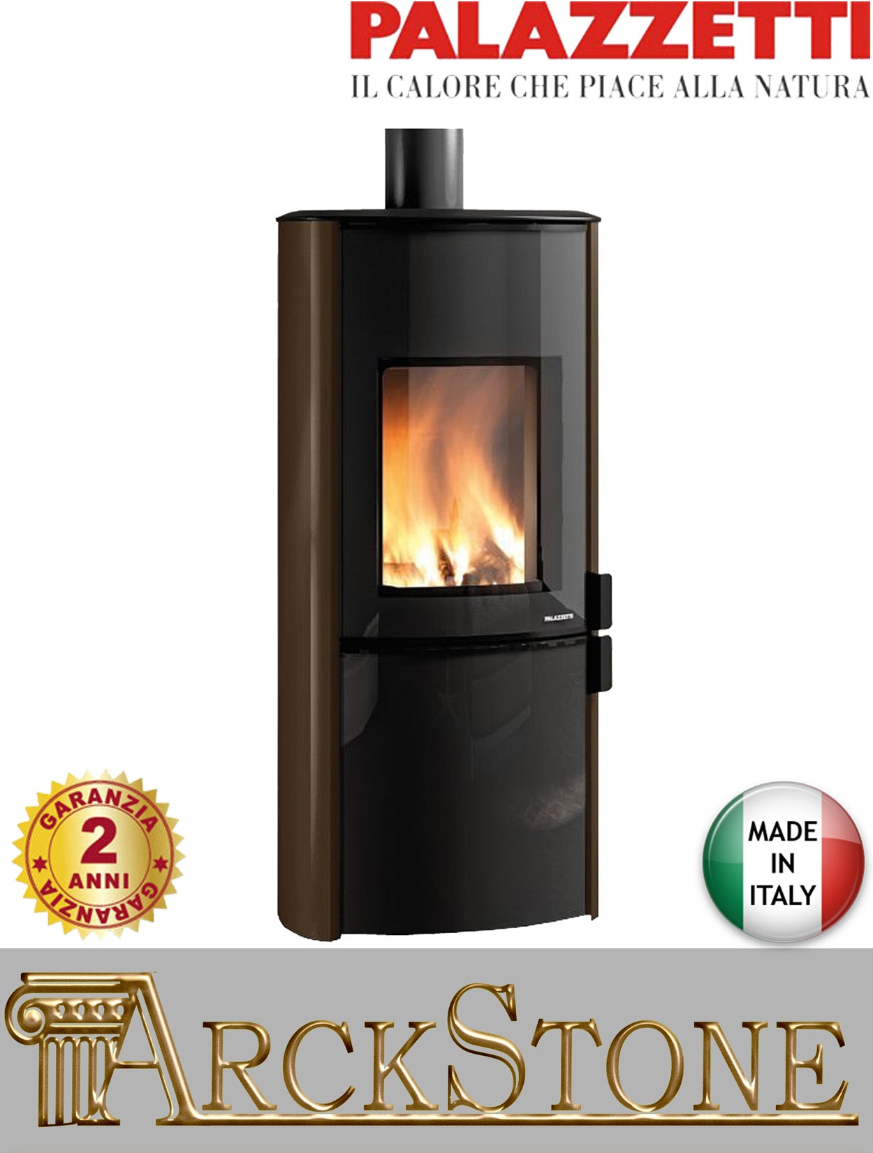 Stufa Legna Aria Calda Naturale Palazzetti Sofia Potenza 9 kW Rivestimento Acciaio Top Ceramica Colore Moka