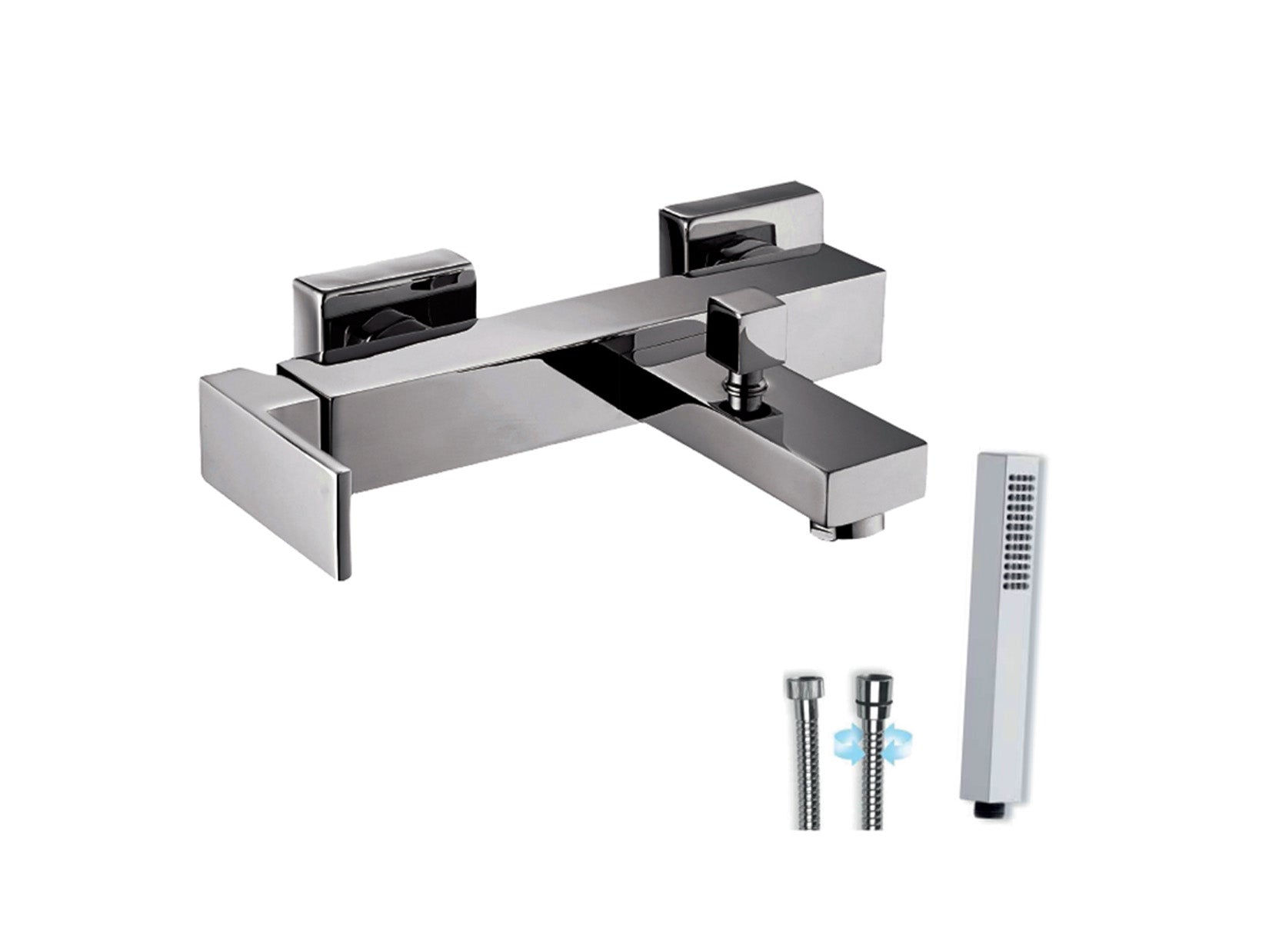 Miscelatore Vasca Esterno Con Duplex E Set Doccia Duemmeggi Square Parete Muro 3 Fori Con Doccetta Monocomando Moderno Materiale Ottone Finitura Cromata Made in Italy Garanzia 5 Anni