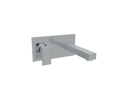 Miscelatore Lavabo Ad Incasso Con Bocca A Parete Duemmeggi Square a 2 Fori con Piastra Stile Moderno Muro Senza Piletta di Scarico Monocomando 1 Leva 190 mm Materiale Ottone Finitura Cromata Made in Italy Garanzia 5 Anni