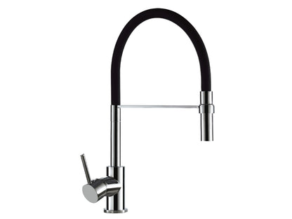 Miscelatore Lavello Lavatoio Monocomando 1 Leva Laterale Con Tubo Flessibile Molla Duemmeggi Cucina Sydney Installazione Appoggio Monoforo 1 Foro Stile Moderno Materiale Ottone Finitura Cromata e Nera Made in Italy Garanzia 5 Anni