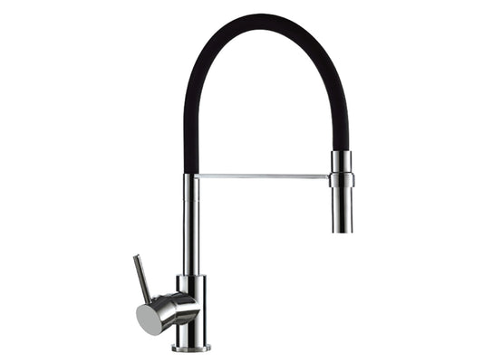 Miscelatore Lavello Lavatoio Monocomando 1 Leva Laterale Con Tubo Flessibile Molla Duemmeggi Cucina Sydney Installazione Appoggio Monoforo 1 Foro Stile Moderno Materiale Ottone Finitura Cromata e Nera Made in Italy Garanzia 5 Anni