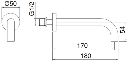 Rubinetterie Treemme Line Bocca Getto Erogazione Acqua Incasso A Muro 170 mm Materiale Ottone Finitura Cromata
