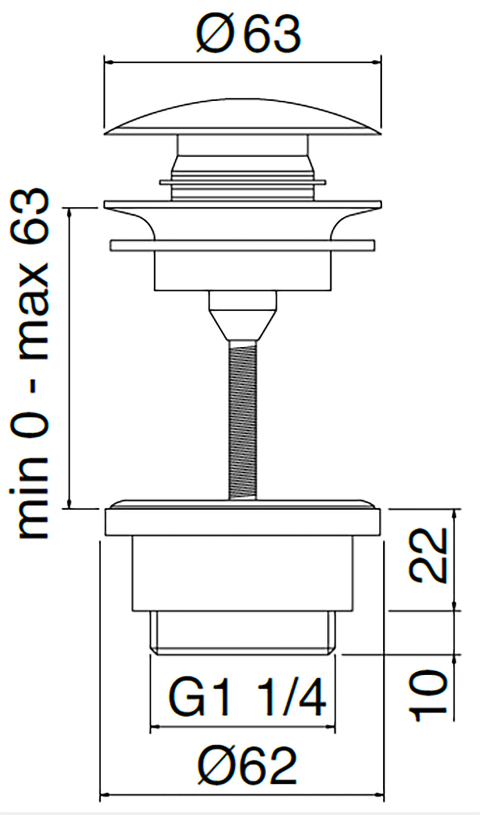 Rubinetterie Treemme 40MM Piletta di Scarico Click Clack Universale Con Inserto Per Sempre Aperto Rubinetterie Materiale Acciaio Finitura Acciaio Spazzolato Opaco Inox