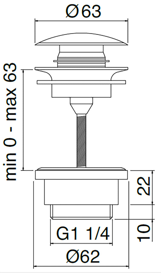 Rubinetterie Treemme 40MM Piletta di Scarico Click Clack Universale Con Inserto Per Sempre Aperto Rubinetterie Materiale Acciaio Finitura Acciaio Spazzolato Opaco Inox