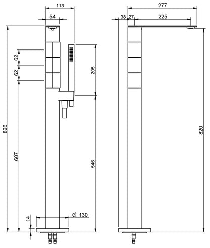 Rubinetterie Treemme 3M 5mm RWIT 2584 IS 50 + RWIT 4A62 ZZ 50 Miscelatore Vasca Da Terra Monoforo Con Piastra E Doccetta In Acciaio Inox 2 Manopole Stile Moderno Materiale Acciaio Finitura Acciaio Spazzolato Parte Interna Esterna Incluse