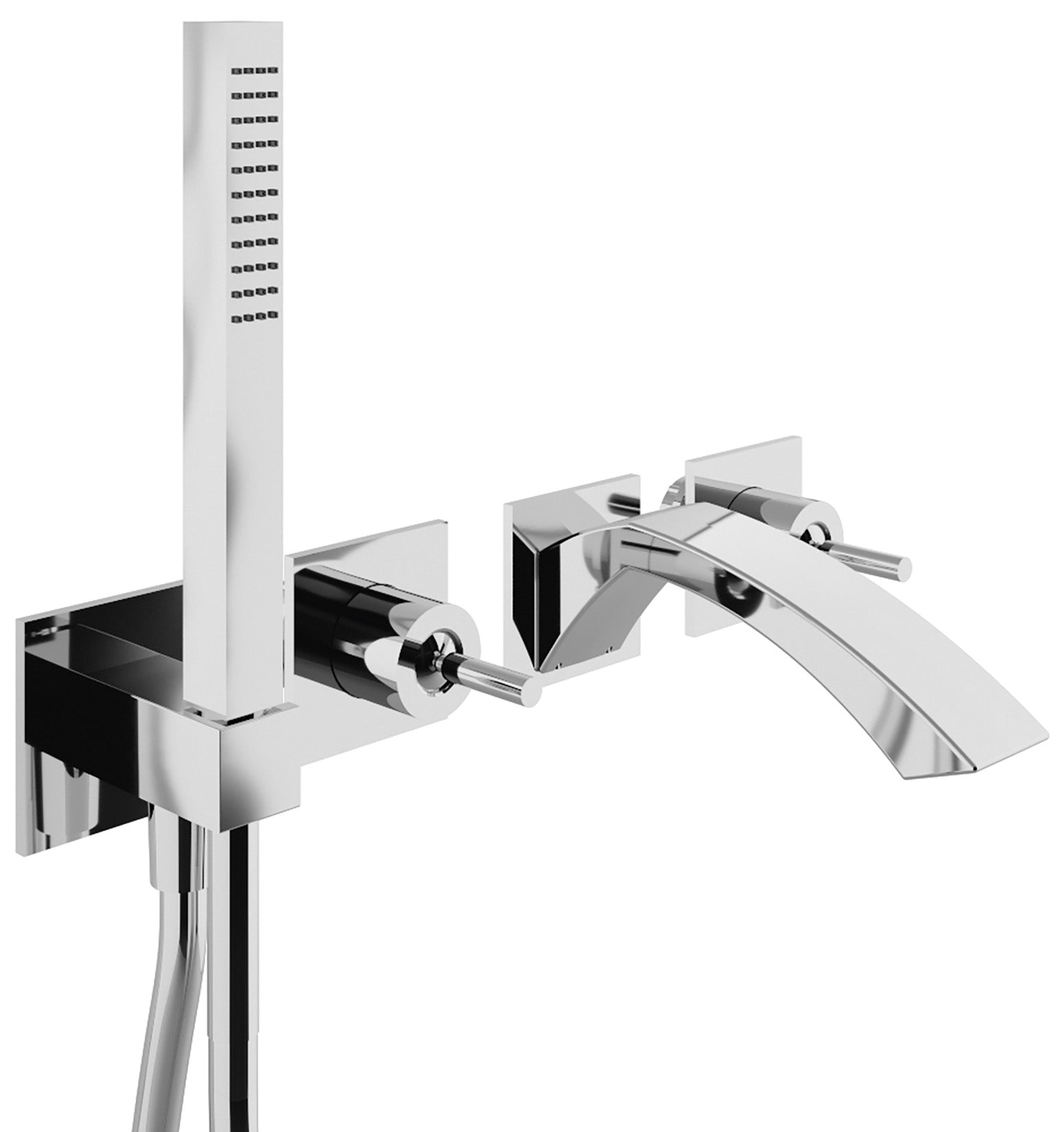 Rubinetterie Treemme Arché Miscelatore Monocomando Vasca / Doccia Incasso Installazione a Muro 4 Fori Materiale Ottone Finitura Cromata Con Doccetta Estraibile Stile Moderno Con Piastra 