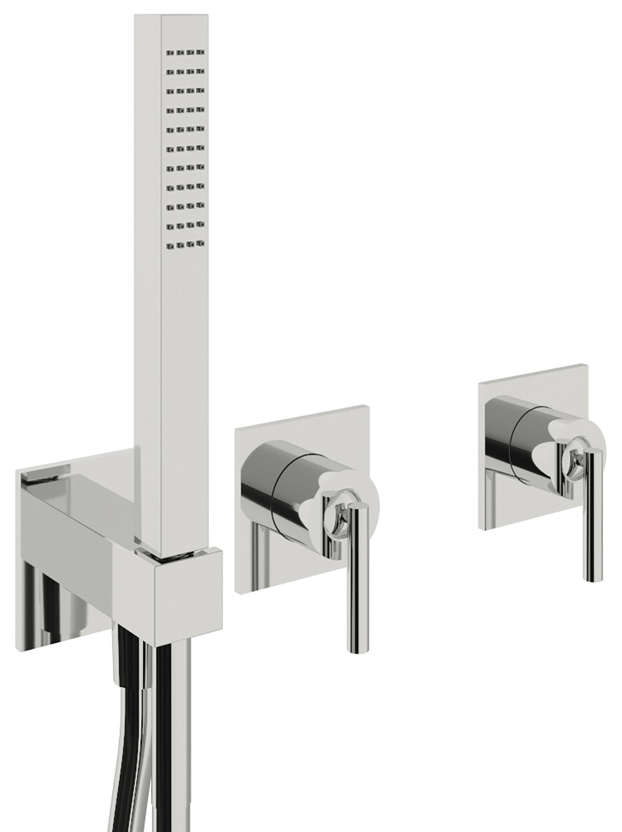 Rubinetterie Treemme Arché Miscelatore Monocomando Vasca / Doccia Incasso Installazione a Muro 3 Fori Materiale Ottone Finitura Cromata Con Doccetta Estraibile 2 Leve Stile Moderno Senza Getto