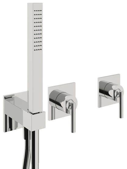 Rubinetterie Treemme Arché Miscelatore Monocomando Vasca / Doccia Incasso Installazione a Muro 3 Fori Materiale Ottone Finitura Cromata Con Doccetta Estraibile 2 Leve Stile Moderno Senza Getto