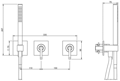 Rubinetterie Treemme Arché Miscelatore Monocomando Vasca / Doccia Incasso Installazione a Muro 3 Fori Materiale Ottone Finitura Cromata Con Doccetta Estraibile 2 Leve Stile Moderno Senza Getto