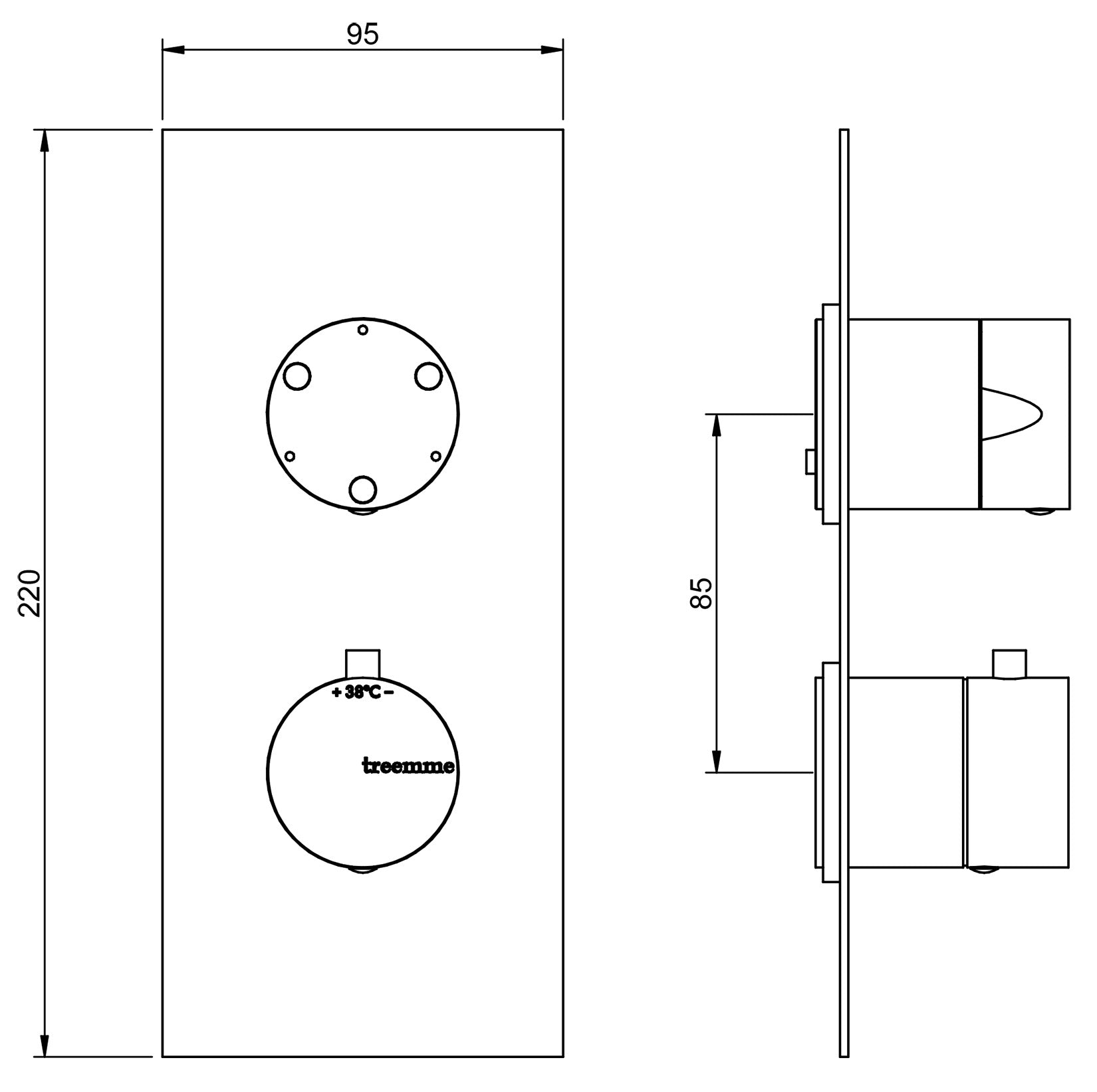 Rubinetto Termostatico Doccia Incasso Coax Con Deviatore A 3 Uscite Rubinetterie Treemme Arche' Materiale Ottone Finitura Cromata