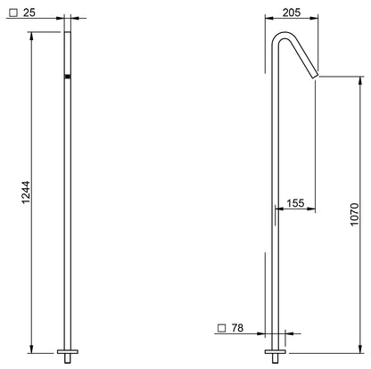 Rubinetterie Treemme 3M Electronic Washbasin Tap RWAA 7382 CC 75 Bocca Lavabo Da Terra a Pavimento Getto Erogazione Uscita Acqua 1070 mm Ottone Cromato Forma Quadra Stile Moderno Monoforo Lunghezza 205 mm Altezza 1244 mm Portata Acqua 5 Litri Al Minuto