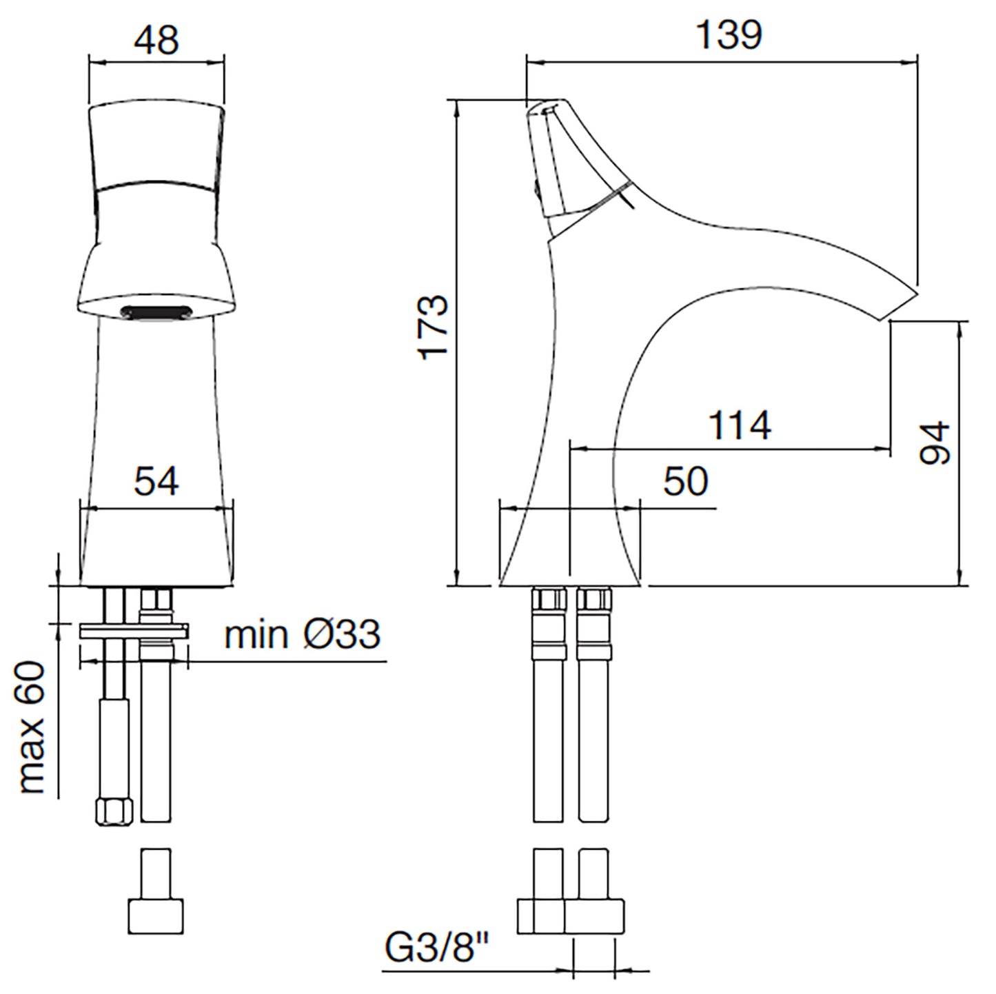 Miscelatore Monocomando Lavabo / Bidet 94 mm Rubinetterie Treemme Hedo' Materiale Ottone Finitura Cromata