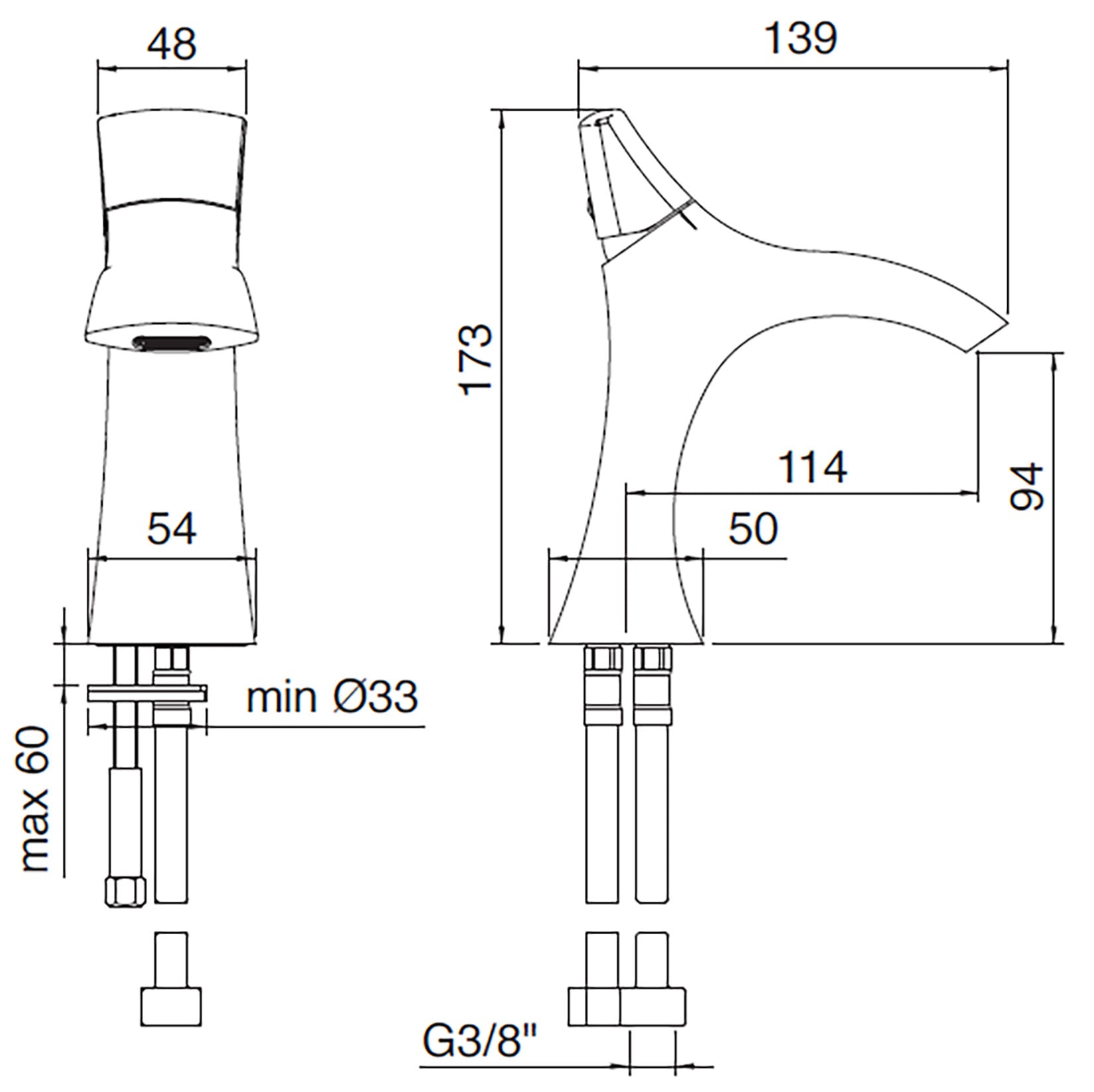 Miscelatore Monocomando Lavabo / Bidet 94 mm Rubinetterie Treemme Hedo' Materiale Ottone Finitura Cromata