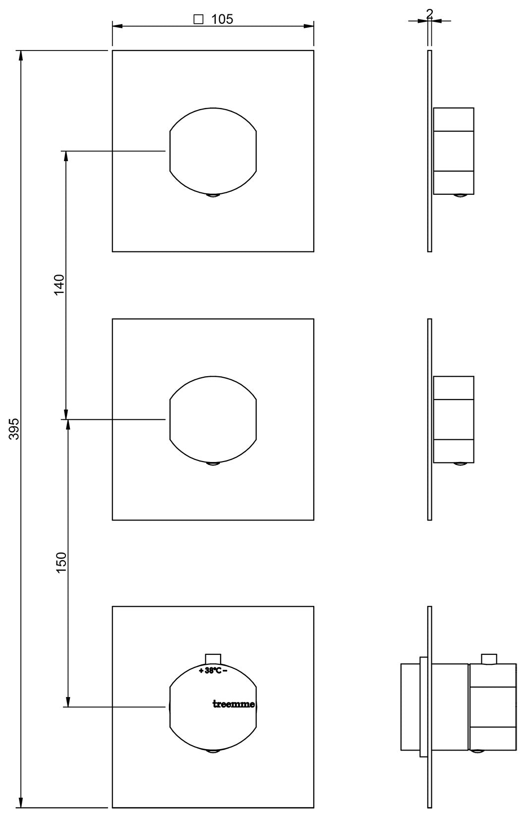 Rubinetterie Treemme Hedò Miscelatore Doccia Termostatico Incasso A Muro 2 Uscite Parte Interna e Esterna Inclusa Materiale Ottone Finitura Cromata 3 Fori Monocomando 1 Leva Stile Moderno Senza Piastra