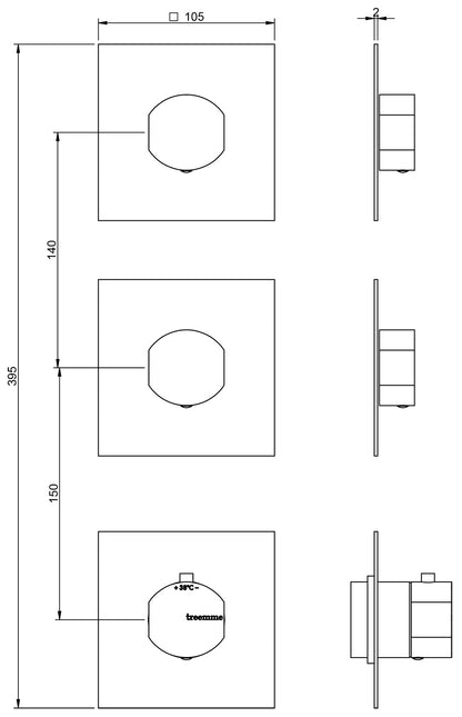 Rubinetterie Treemme Hedò Miscelatore Doccia Termostatico Incasso A Muro 2 Uscite Parte Interna e Esterna Inclusa Materiale Ottone Finitura Cromata 3 Fori Monocomando 1 Leva Stile Moderno Senza Piastra