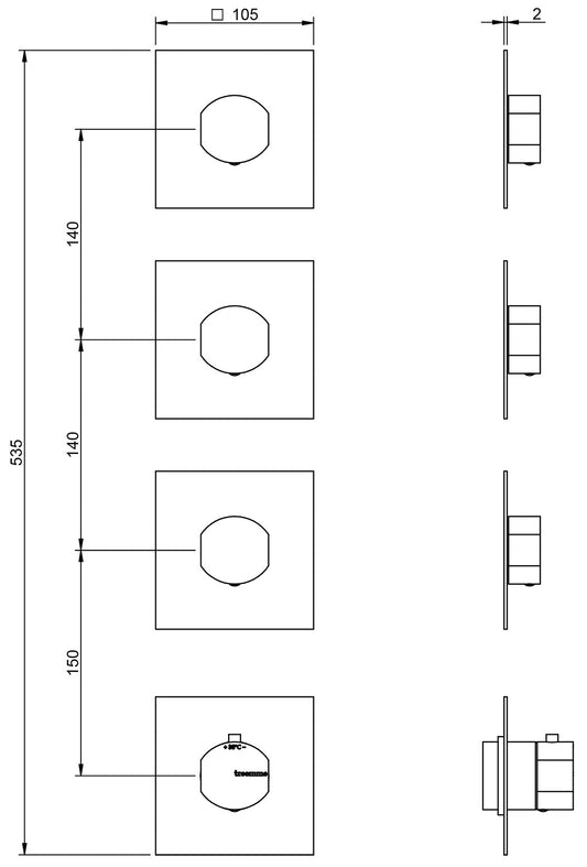 Rubinetterie Treemme Hedò Miscelatore Doccia Termostatico Incasso A Muro 3 Uscite Parte Interna e Esterna Inclusa Materiale Ottone Finitura Cromata 4 Fori Monocomando 1 Leva Stile Moderno Senza Piastra