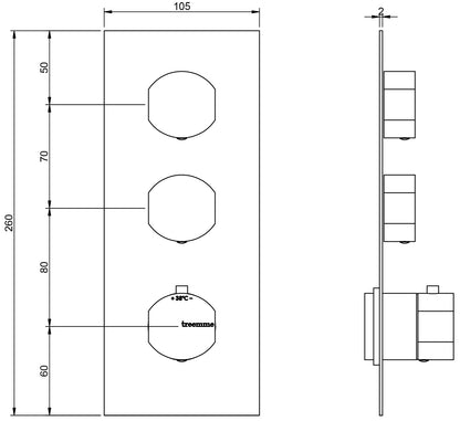 Miscelatore Doccia Monocomando Termostatico Incasso Con Deviatore 2 Uscite Rubinetterie Treemme Hedo' Materiale Ottone Finitura Cromata
