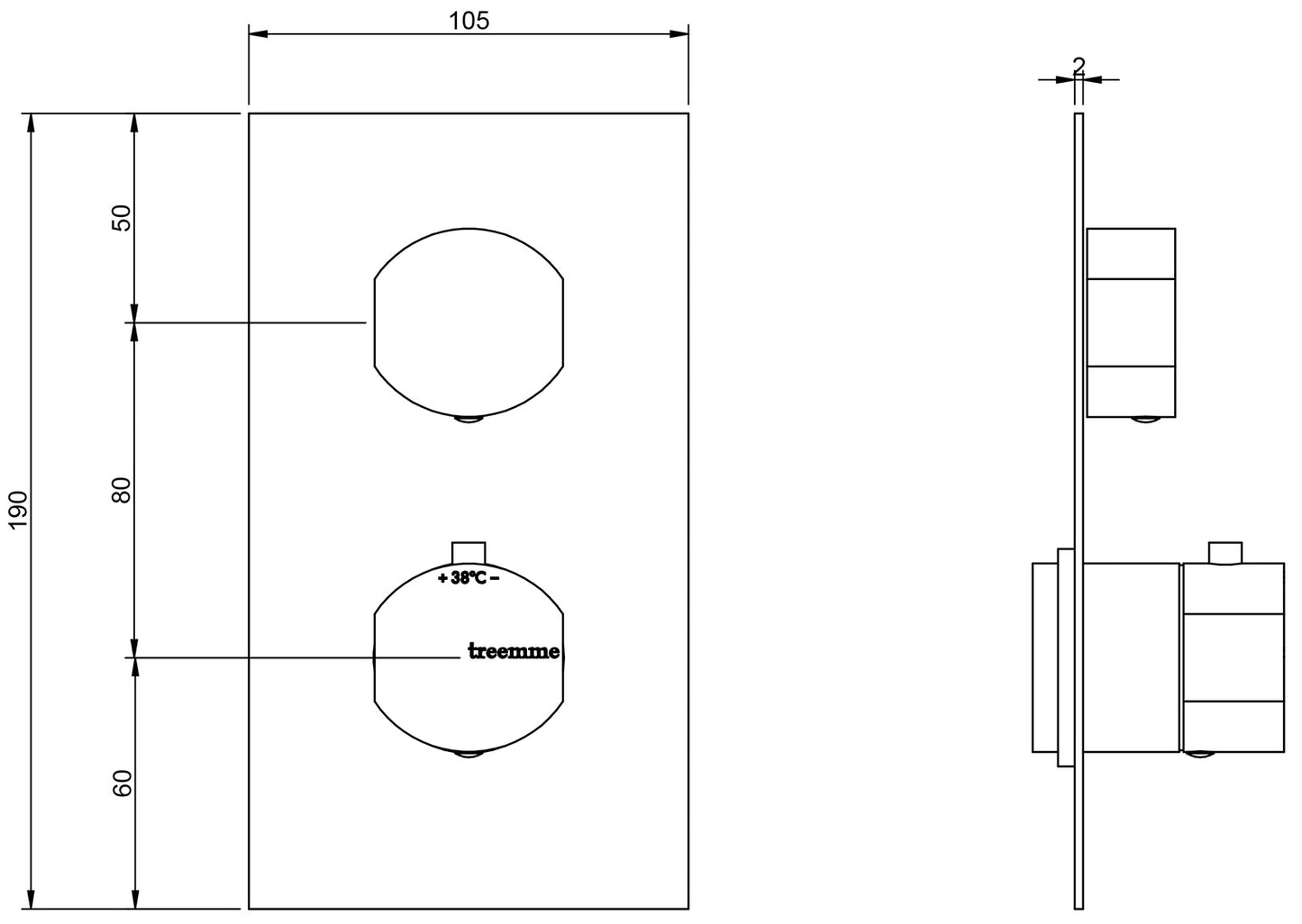 Rubinetterie Treemme Hedò Miscelatore Doccia Monocomando Termostatico Incasso 1 Uscita Materiale Ottone Finitura Cromata