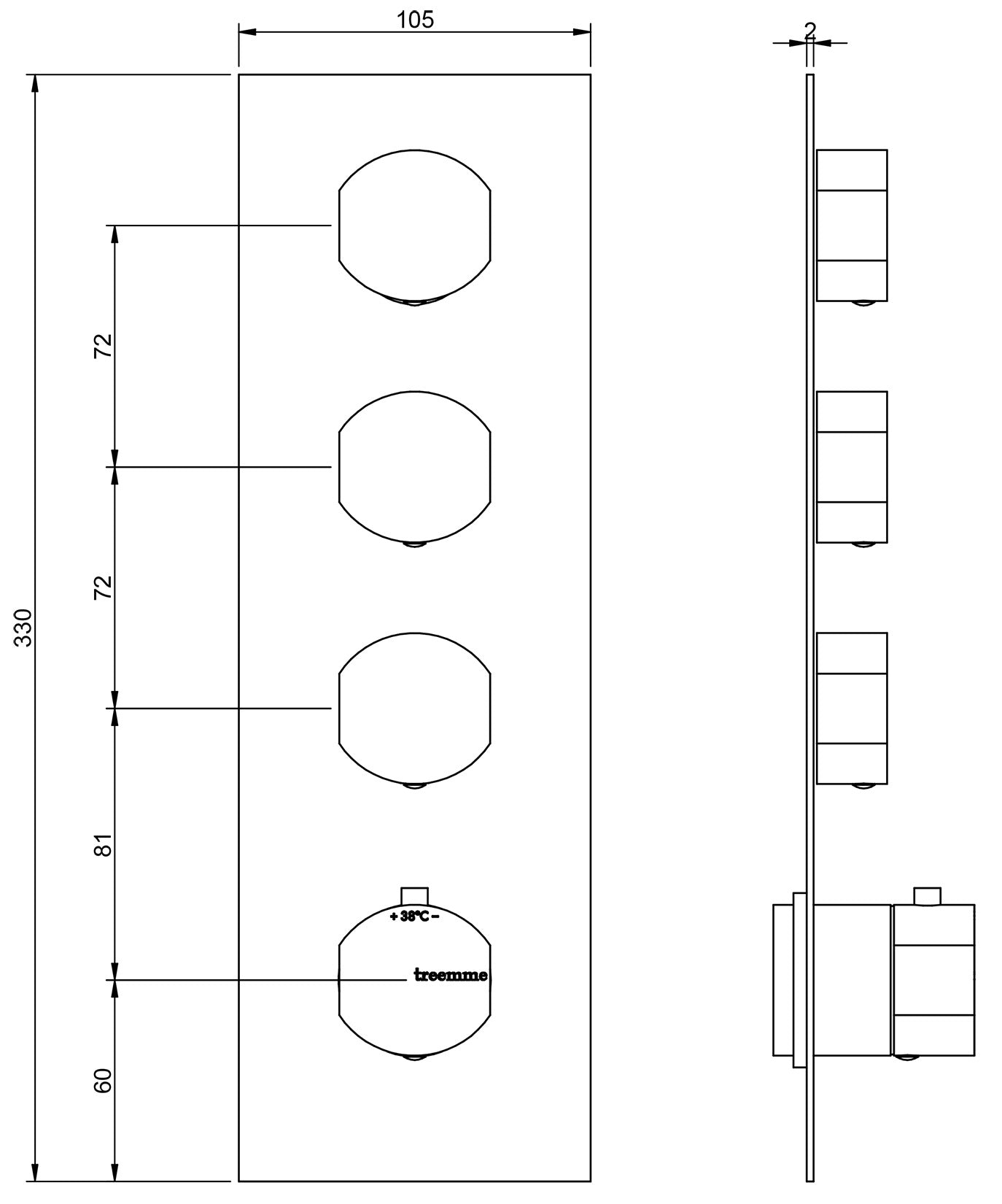 Miscelatore Doccia Monocomando Termostatico Incasso Con Deviatore 3 Uscite Rubinetterie Treemme Hedo' Materiale Ottone Finitura Cromata