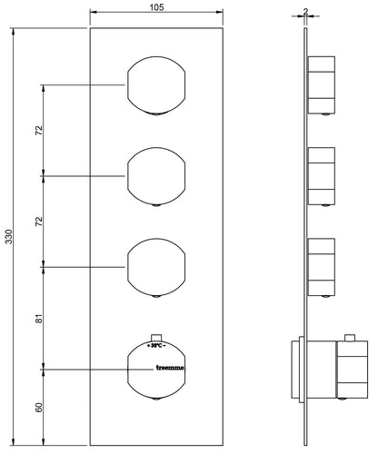Miscelatore Doccia Monocomando Termostatico Incasso Con Deviatore 3 Uscite Rubinetterie Treemme Hedo' Materiale Ottone Finitura Cromata