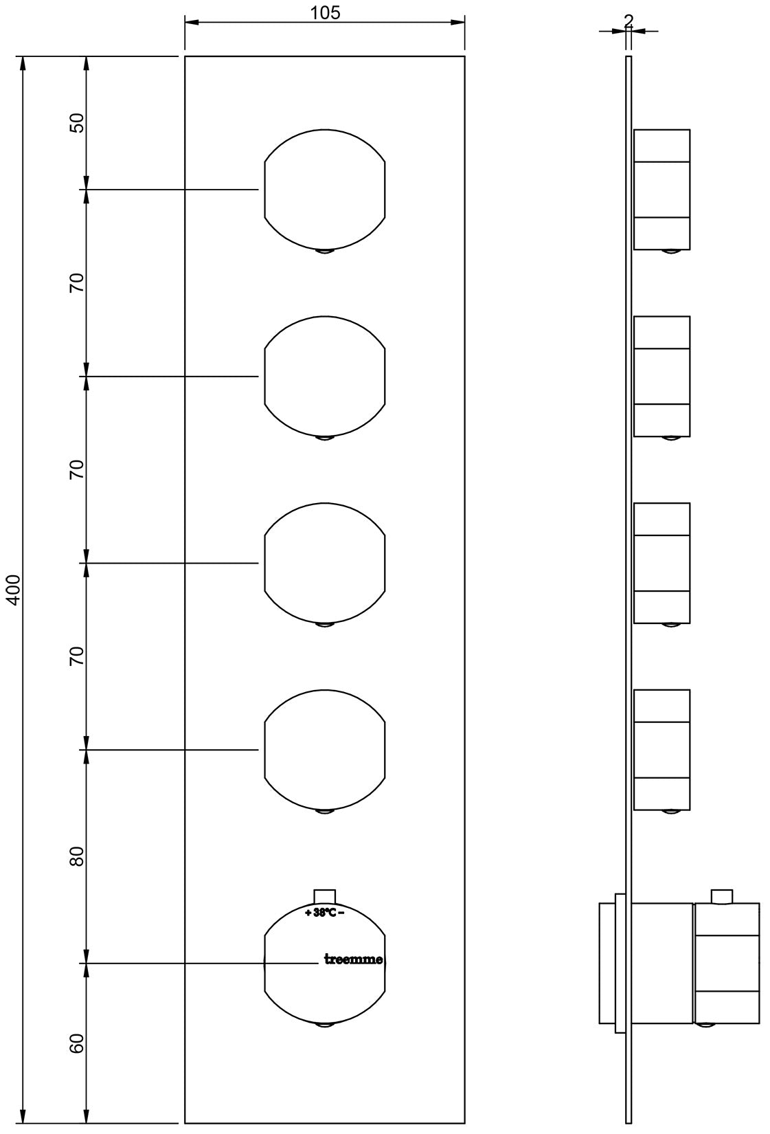 Rubinetterie Treemme Hedò Miscelatore Doccia Termostatico Incasso A Muro 4 Uscite Parte Interna e Esterna Inclusa Materiale Ottone Finitura Cromata 5 Fori Monocomando 1 Leva Stile Moderno Con Piastra