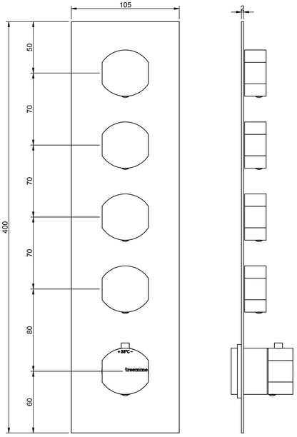 Rubinetterie Treemme Hedò Miscelatore Doccia Termostatico Incasso A Muro 4 Uscite Parte Interna e Esterna Inclusa Materiale Ottone Finitura Cromata 5 Fori Monocomando 1 Leva Stile Moderno Con Piastra