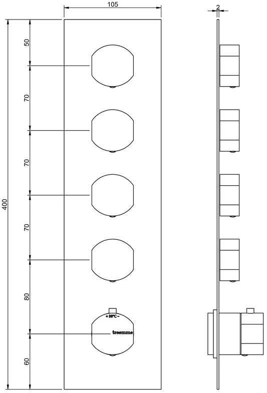 Rubinetterie Treemme Hedò Miscelatore Doccia Termostatico Incasso A Muro 4 Uscite Parte Interna e Esterna Inclusa Materiale Ottone Finitura Cromata 5 Fori Monocomando 1 Leva Stile Moderno Con Piastra