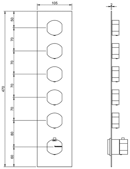 Rubinetterie Treemme Hedò Miscelatore Doccia Termostatico Incasso A Muro 5 Uscite Parte Interna e Esterna Inclusa Materiale Ottone Finitura Cromata 6 Fori Monocomando 1 Leva Stile Moderno Con Piastra