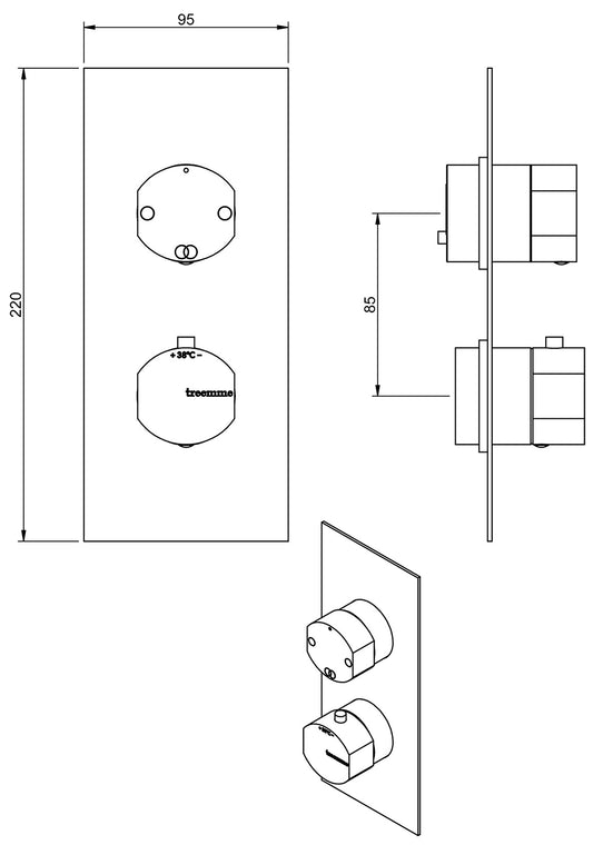 Rubinetterie Treemme Hedò Miscelatore Doccia Monocomando Termostatico Incasso 2 Uscite Materiale Ottone Finitura Cromata
