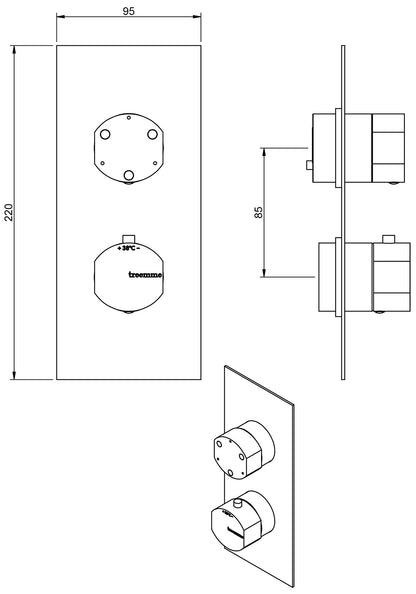 Rubinetterie Treemme Hedo' Miscelatore Doccia Monocomando Termostatico Incasso 3 Uscite Materiale Ottone Finitura Cromata
