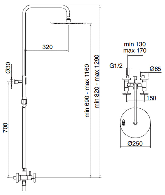 Rubinetterie Treemme Line Gruppo Colonna Doccia Attrezzata Multifunzione Miscelatore Meccanico Materiale Ottone Finitura Cromata Con Doccetta E Soffione Anticalcare In Metallo