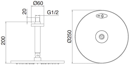 Rubinetterie Treemme Line Soffione Doccia A Soffitto Tondo In Metallo Diametro 250 mm Anticalcare Con Braccio Doccia 200 mm Materiale Ottone Finitura Cromata