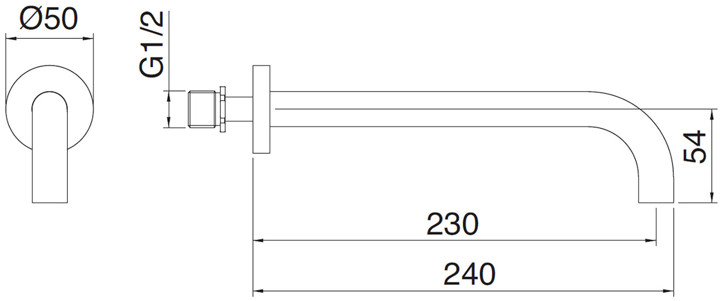 Rubinetterie Treemme Line Bocca Getto Erogazione Acqua Incasso A Muro Per Vasca 230 mm Materiale Ottone Finitura Cromata