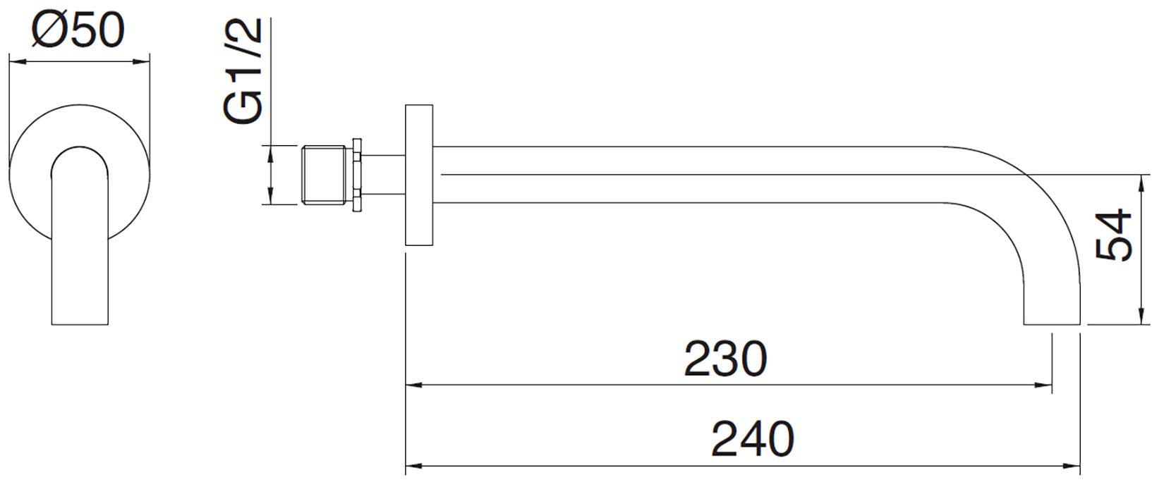 Rubinetterie Treemme Line Bocca Getto Erogazione Acqua Incasso A Muro Per Vasca 230 mm Materiale Ottone Finitura Cromata