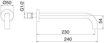 Rubinetterie Treemme Line Bocca Getto Erogazione Acqua Incasso A Muro Per Vasca 230 mm Materiale Ottone Finitura Cromata