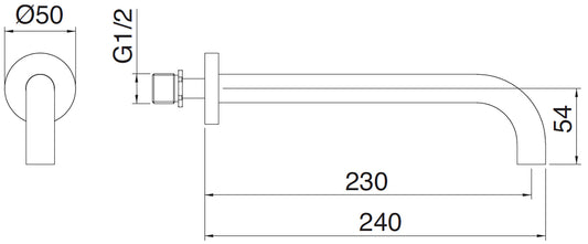 Rubinetterie Treemme Line Bocca Getto Erogazione Acqua Incasso A Muro Per Vasca 230 mm Materiale Ottone Finitura Cromata