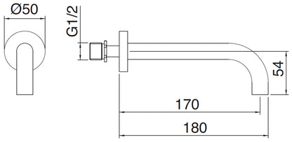 Rubinetterie Treemme Line Bocca Getto Erogazione Acqua Incasso A Muro Per Vasca 170 mm Materiale Ottone Finitura Cromata