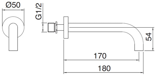 Rubinetterie Treemme Line Bocca Getto Erogazione Acqua Incasso A Muro Per Vasca 170 mm Materiale Ottone Finitura Cromata