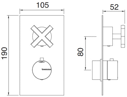 Rubinetterie Treemme Line Miscelatore Doccia Termostatico Incasso 1 Uscita Materiale Ottone Finitura Cromata