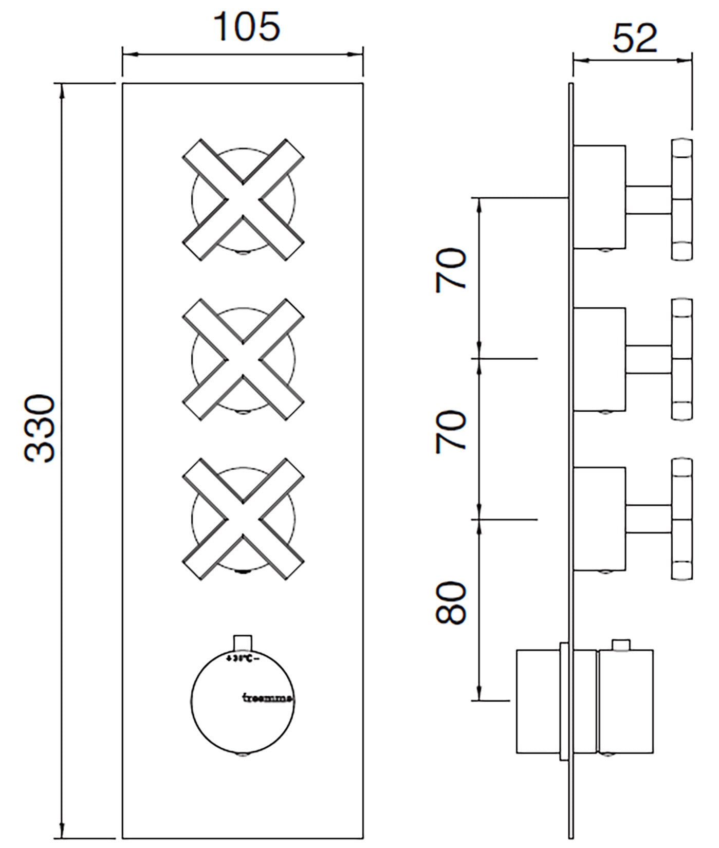 Rubinetterie Treemme Line Miscelatore Doccia Termostatico Incasso 3 Uscite Materiale Ottone Finitura Cromata