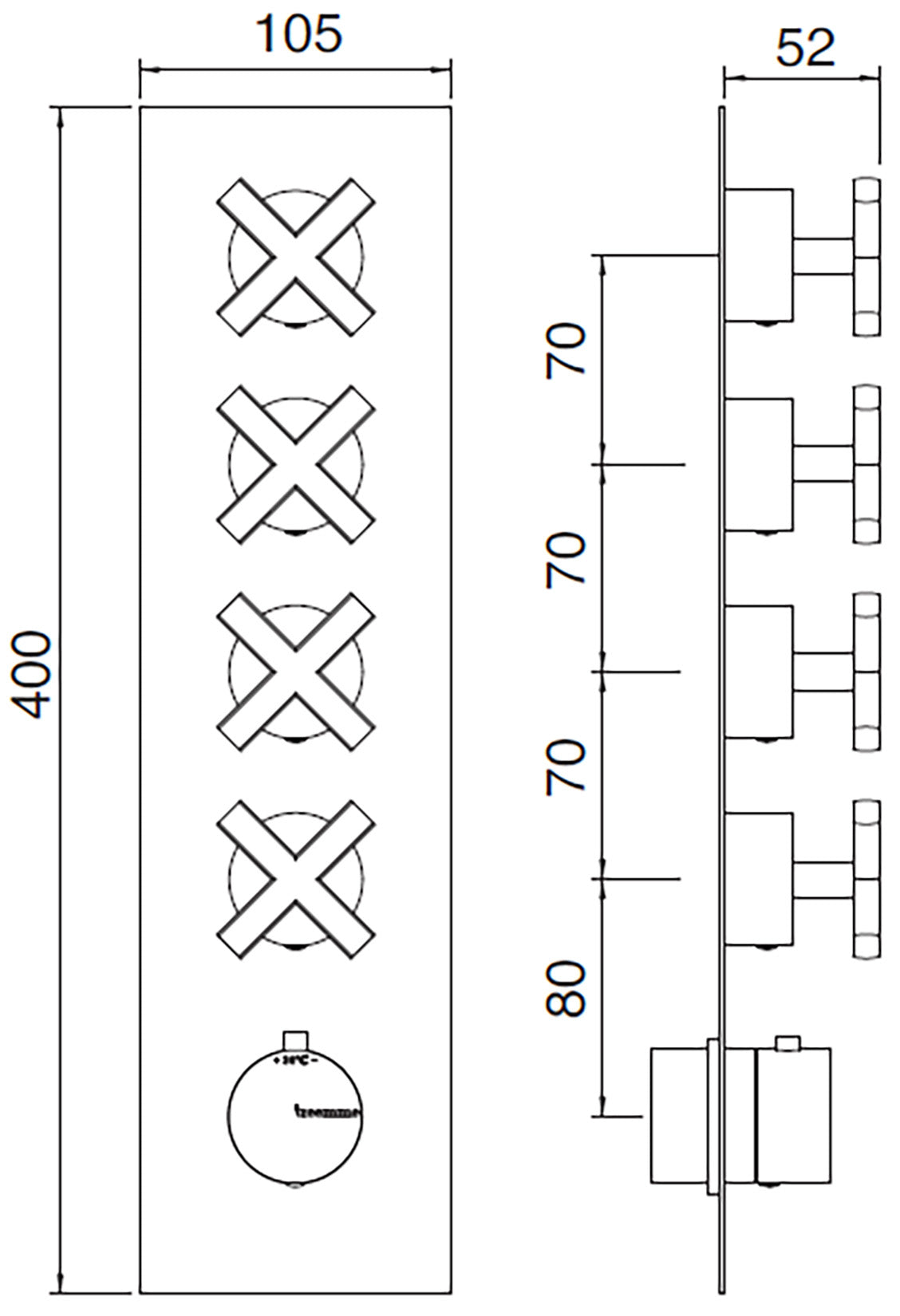 Rubinetterie Treemme Line Miscelatore Doccia 4 Uscite Termostatico Incasso A Muro Parte Interna e Esterna Incluse Materiale Ottone Finitura Cromata 5 Fori Monocomando 1 Leva Stile Moderno Con Piastra