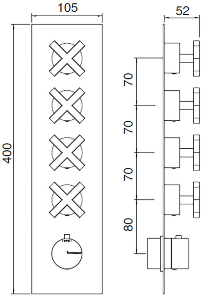 Rubinetterie Treemme Line Miscelatore Doccia 4 Uscite Termostatico Incasso A Muro Parte Interna e Esterna Incluse Materiale Ottone Finitura Cromata 5 Fori Monocomando 1 Leva Stile Moderno Con Piastra
