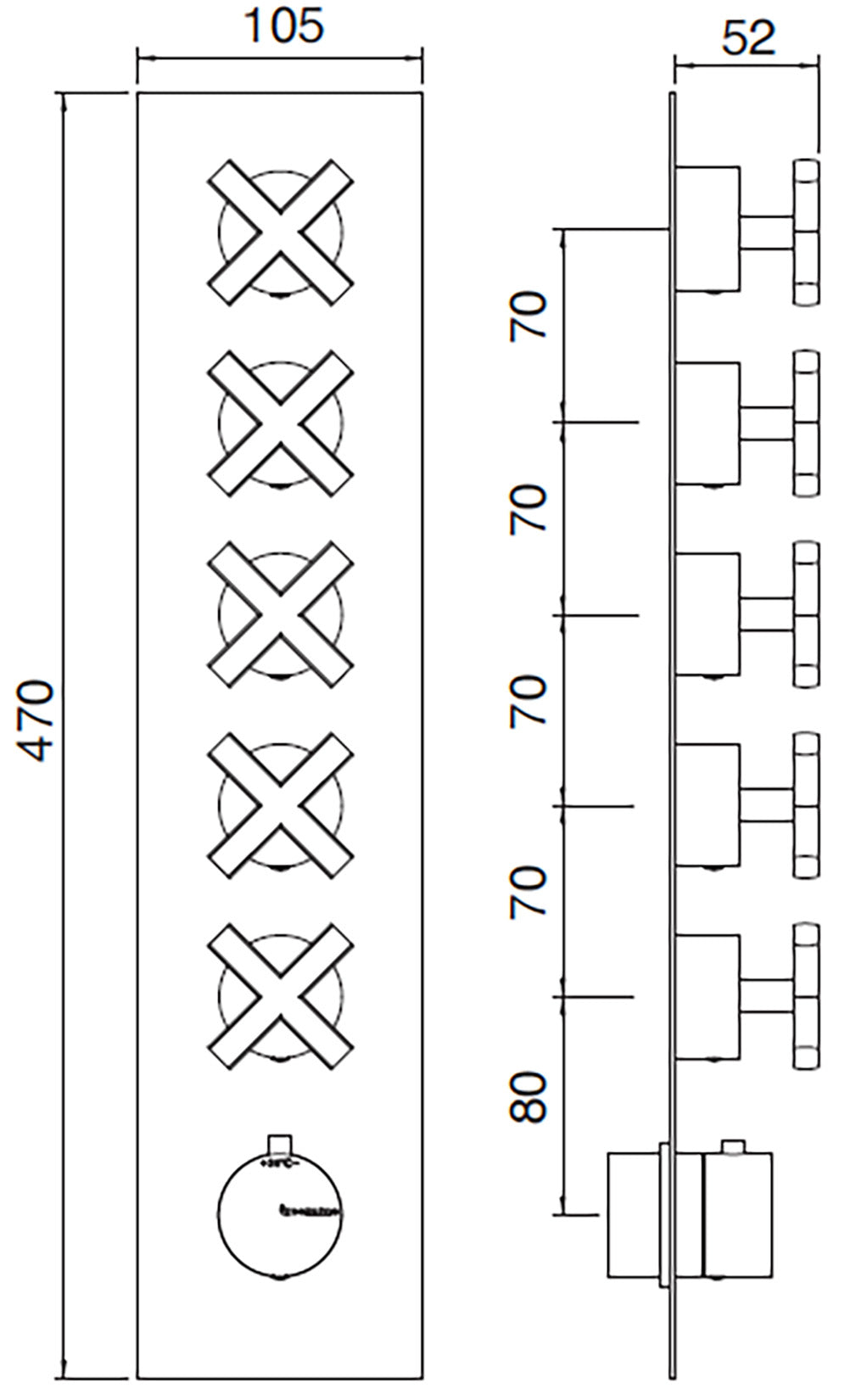 Rubinetterie Treemme Line Miscelatore Doccia 5 Uscite Termostatico Incasso A Muro Parte Interna e Esterna Incluse Materiale Ottone Finitura Cromata 6 Fori Monocomando 1 Leva Stile Moderno Con Piastra
