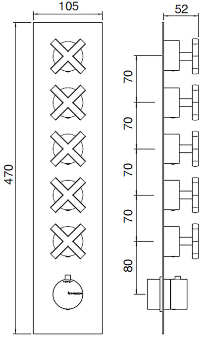 Rubinetterie Treemme Line Miscelatore Doccia 5 Uscite Termostatico Incasso A Muro Parte Interna e Esterna Incluse Materiale Ottone Finitura Cromata 6 Fori Monocomando 1 Leva Stile Moderno Con Piastra