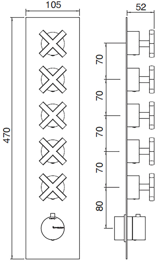 Rubinetterie Treemme Line Miscelatore Doccia 5 Uscite Termostatico Incasso A Muro Parte Interna e Esterna Incluse Materiale Ottone Finitura Cromata 6 Fori Monocomando 1 Leva Stile Moderno Con Piastra