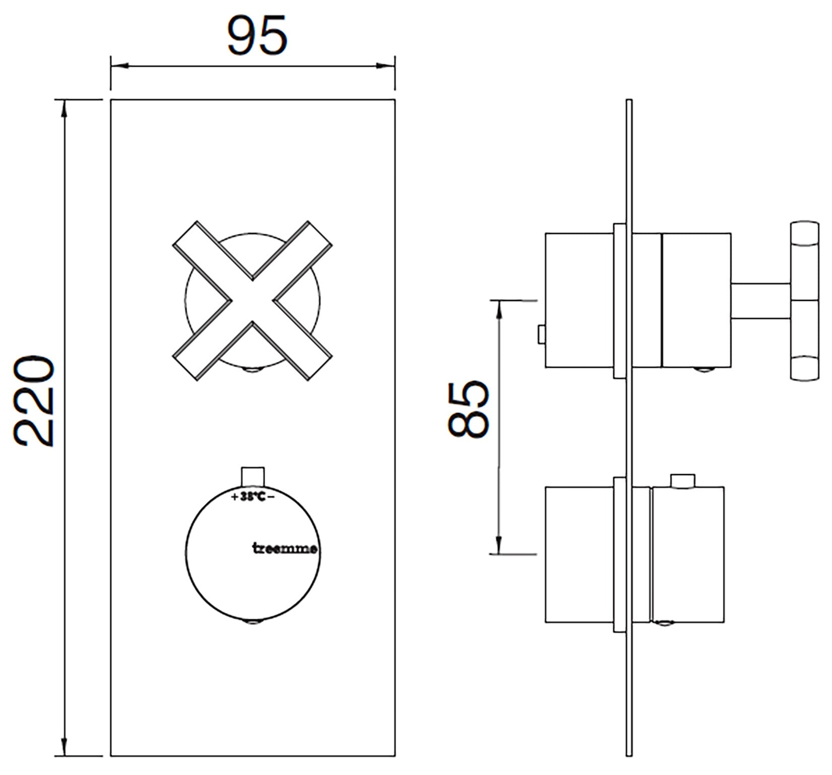 Rubinetterie Treemme Line Miscelatore Termostatico Doccia Incasso Con Deviatore 2 Uscite Materiale Ottone Finitura Cromata