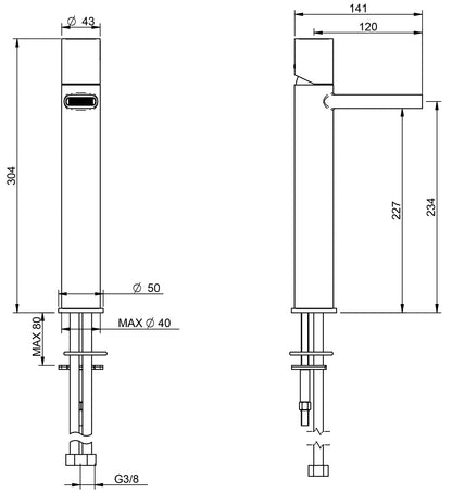 Miscelatore Monocomando Lavabo 230 mm Rubinetterie Treemme Nanotech Materiale Ottone Finitura Cromata