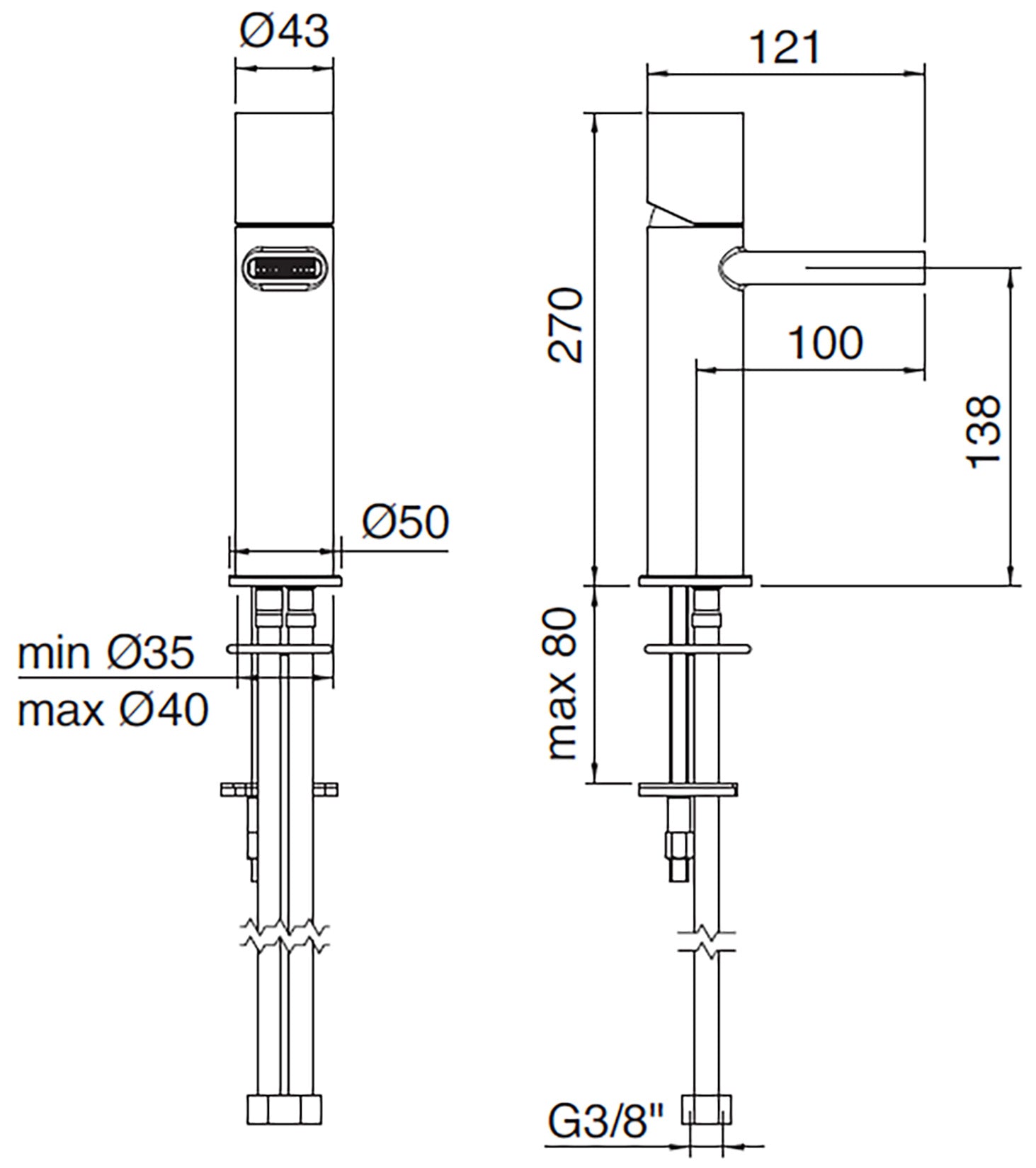 Miscelatore Monocomando Lavabo 138 mm Rubinetterie Treemme Nanotech Materiale Ottone Finitura Cromata