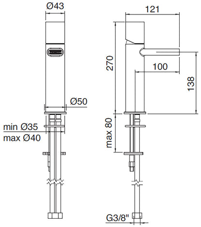 Miscelatore Monocomando Lavabo 138 mm Rubinetterie Treemme Nanotech Materiale Ottone Finitura Cromata